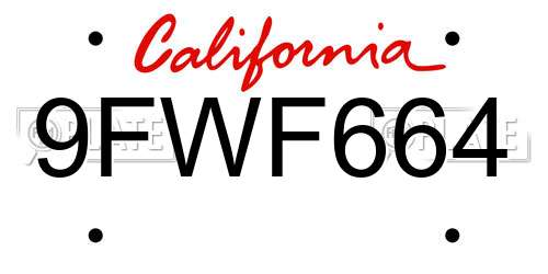 9FWF664 California License Plate