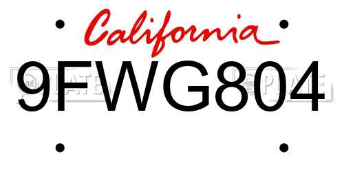 9FWG804 California License Plate