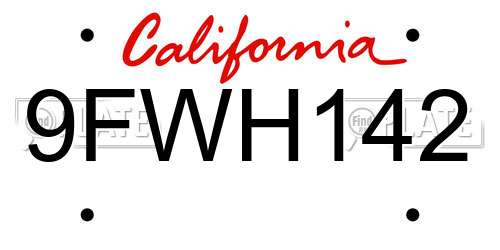 9FWH142 California License Plate