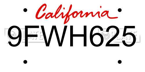 9FWH625 California License Plate