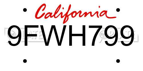 9FWH799 California License Plate