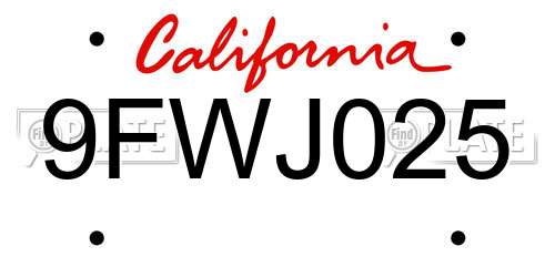 9FWJ025 California License Plate
