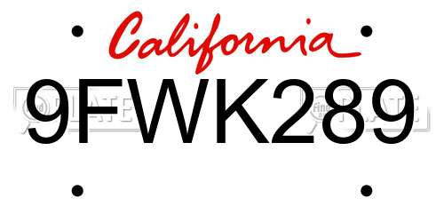 9FWK289 California License Plate