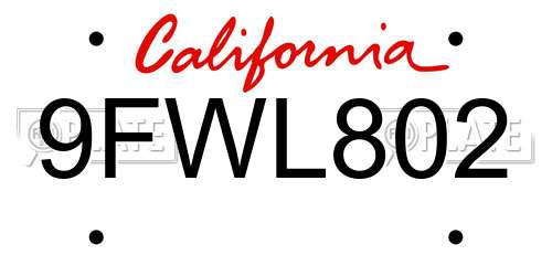 9FWL802 California License Plate
