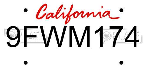 9FWM174 California License Plate