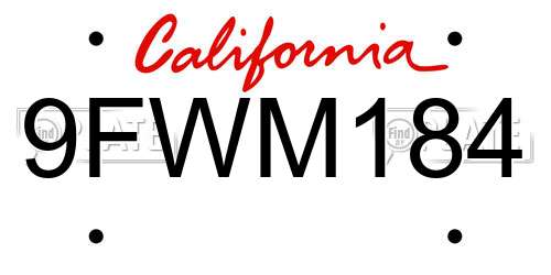 9FWM184 California License Plate