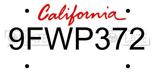 9FWP372 California License Plate