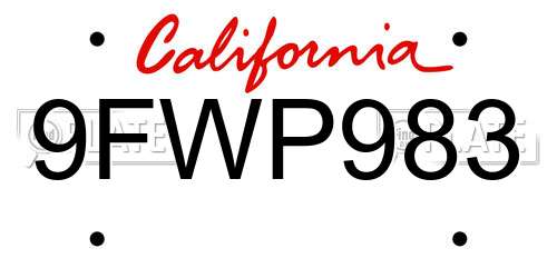 9FWP983 California License Plate
