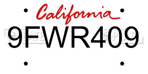 9FWR409 California License Plate