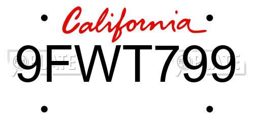 9FWT799 California License Plate
