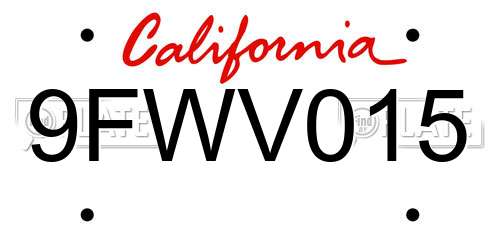 9FWV015 California License Plate