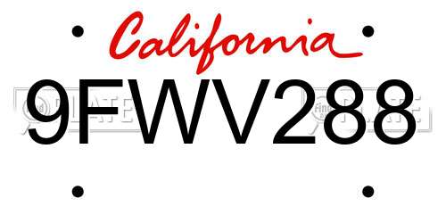9FWV288 California License Plate