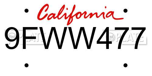 9FWW477 California License Plate