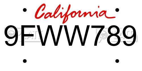 9FWW789 California License Plate