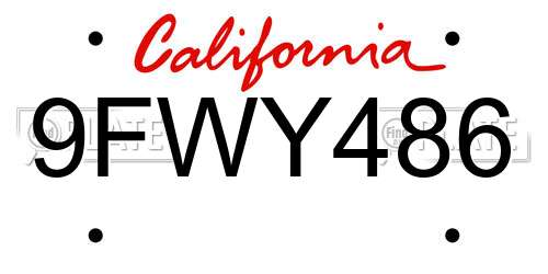 9FWY486 California License Plate