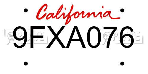 9FXA076 California License Plate