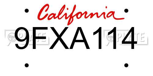 9FXA114 California License Plate
