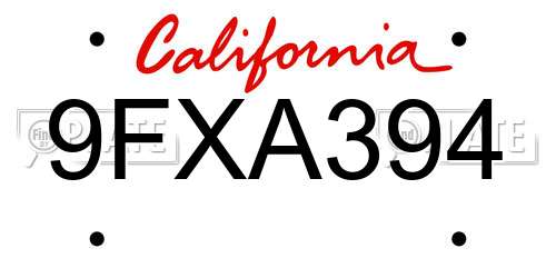 9FXA394 California License Plate