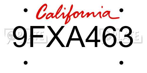 9FXA463 California License Plate