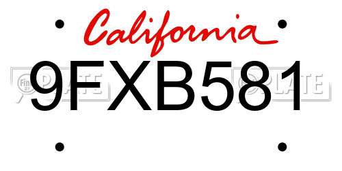 9FXB581 California License Plate