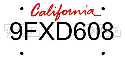 9FXD608 California License Plate