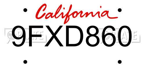 9FXD860 California License Plate