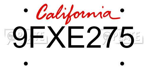 9FXE275 California License Plate