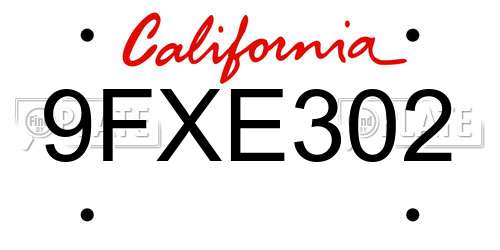 9FXE302 California License Plate