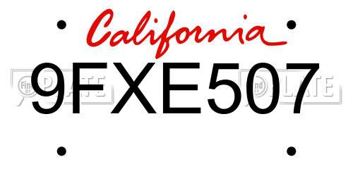 9FXE507 California License Plate