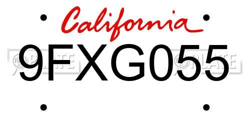 9FXG055 California License Plate