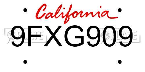 9FXG909 California License Plate
