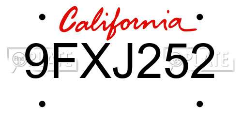 9FXJ252 California License Plate
