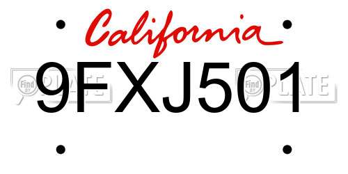9FXJ501 California License Plate