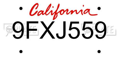 9FXJ559 California License Plate