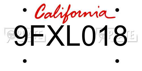 9FXL018 California License Plate
