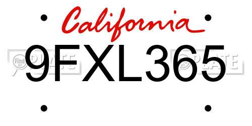 9FXL365 California License Plate