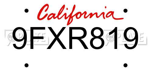 9FXR819 California License Plate
