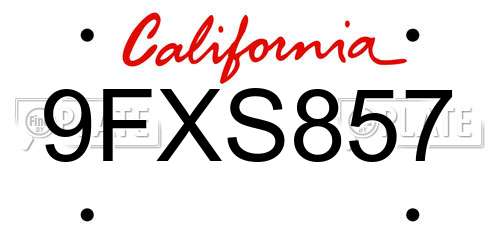 9FXS857 California License Plate