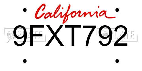 9FXT792 California License Plate