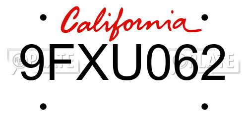 9FXU062 California License Plate
