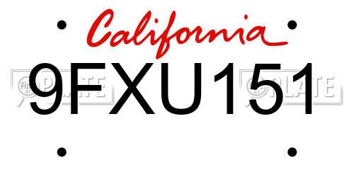 9FXU151 California License Plate