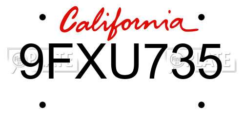 9FXU735 California License Plate