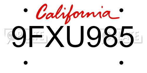 9FXU985 California License Plate