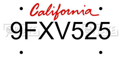 9FXV525 California License Plate