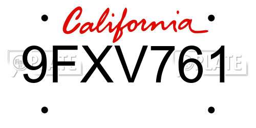 9FXV761 California License Plate