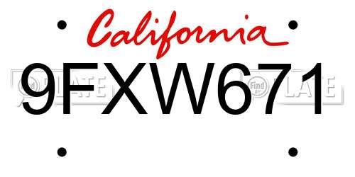 9FXW671 California License Plate