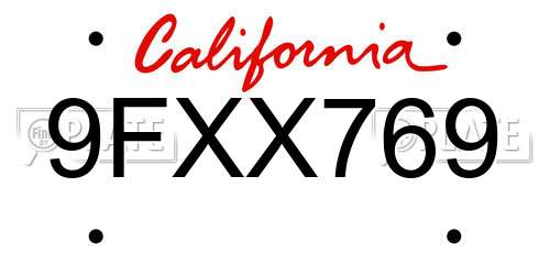 9FXX769 California License Plate