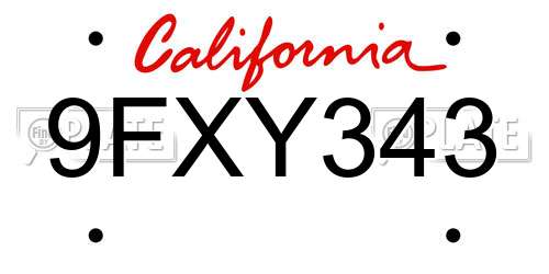 9FXY343 California License Plate