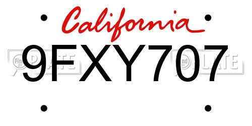 9FXY707 California License Plate