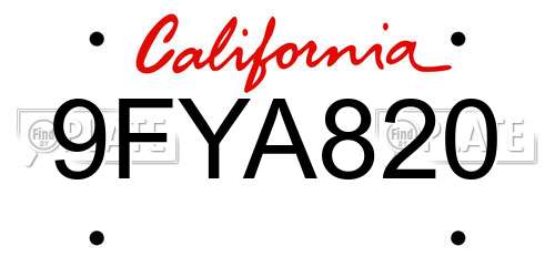 9FYA820 California License Plate